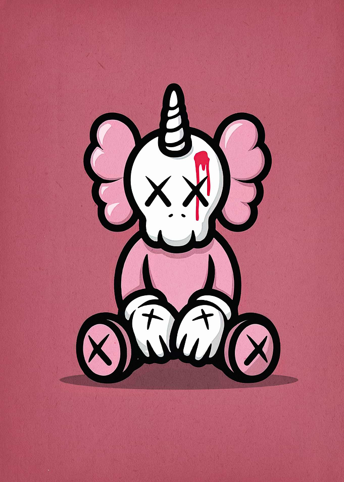 Pink Unicorn Skull Cartoon Illustration