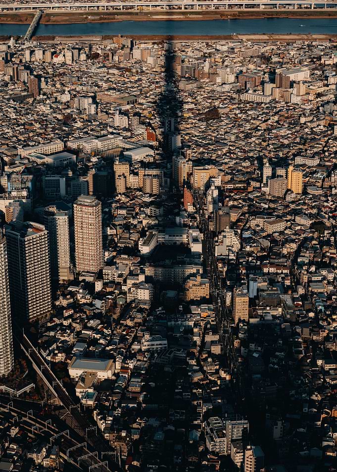 Aerial view of Tokyo with shadow