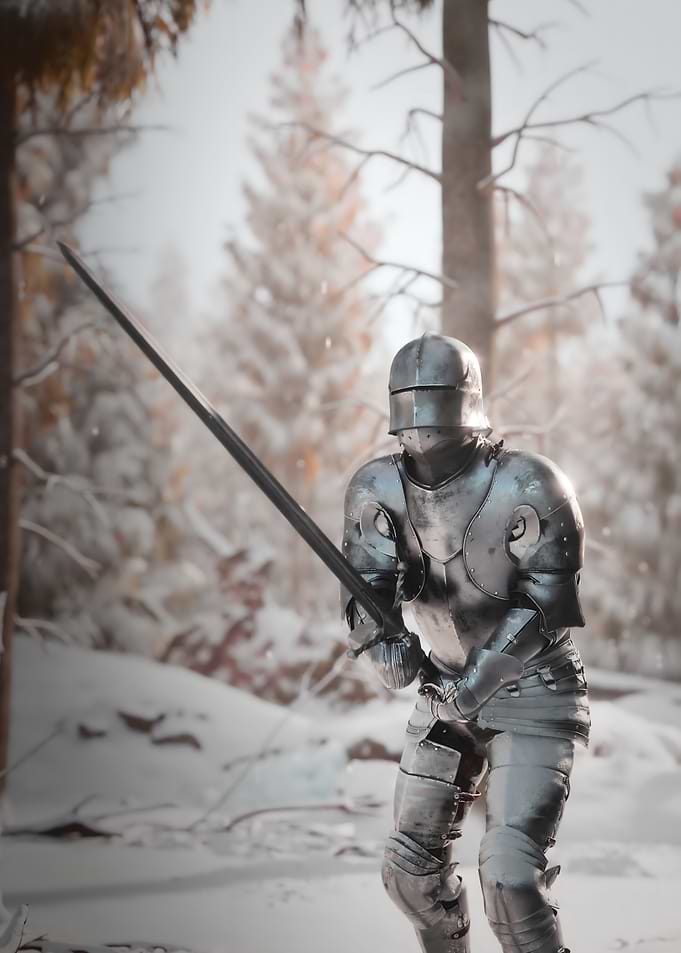 Knight in shining armor with sword