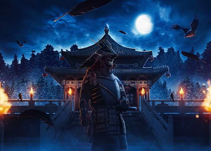 samurai warrior at night