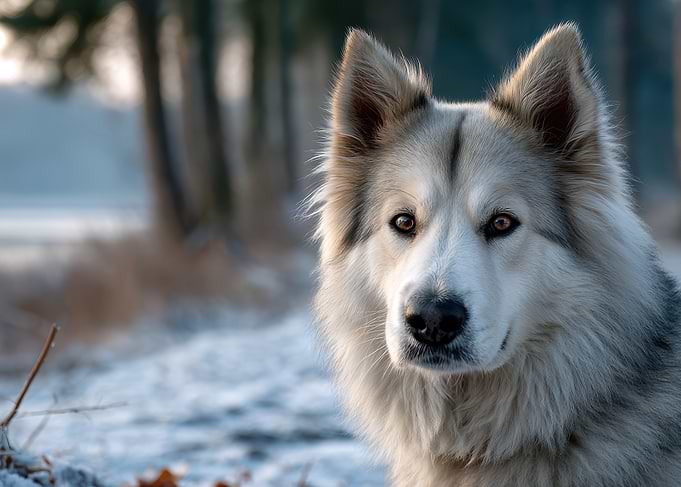 Close-up of a Malamute in Winter