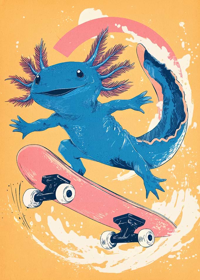 Axolotl on Skateboard