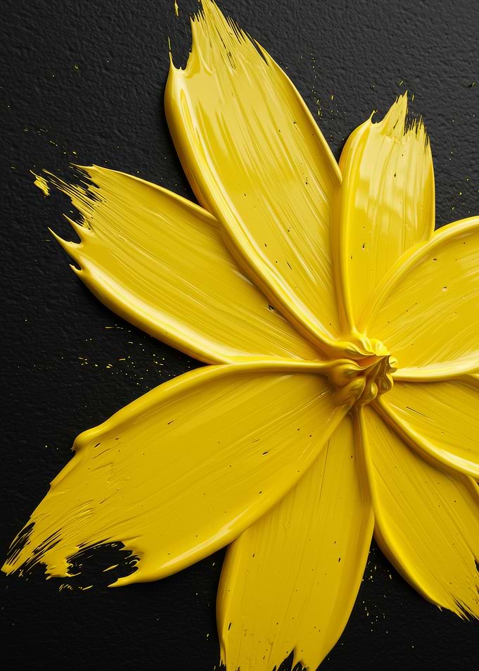 Yellow Paint Flower on Black Background