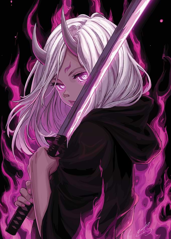Anime Girl with Sword and Horns