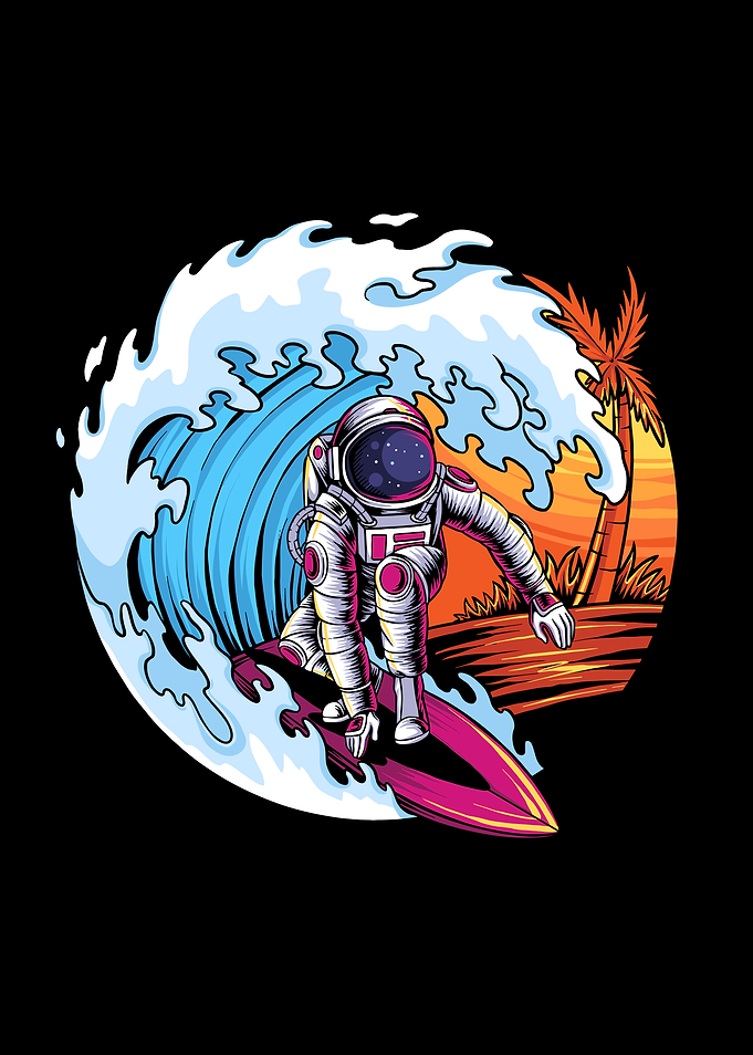 Astronaut Surfing on a Wave