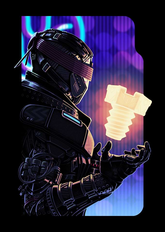 cyberpunk warrior with glowing bolt