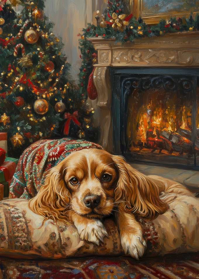 Cavalier King Charles Spaniel Christmas Painting