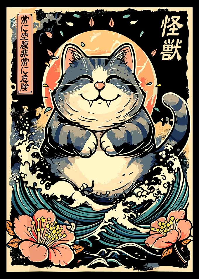 Japanese Style Cat Art