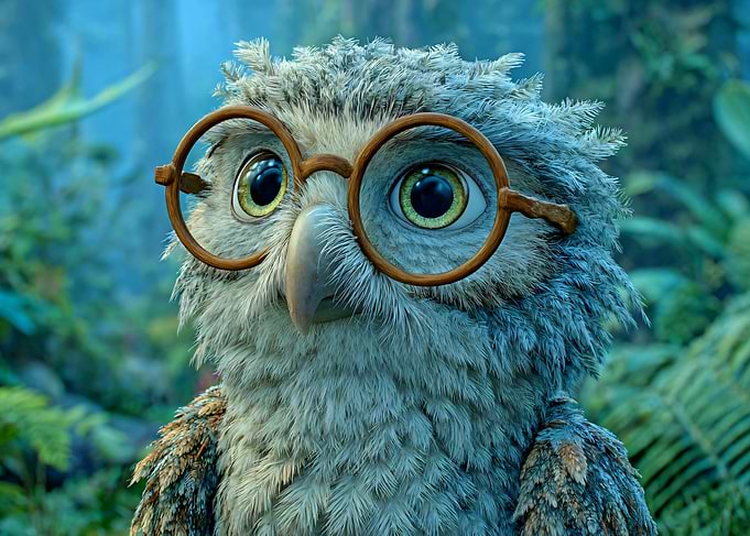 Owl with Glasses in Forest