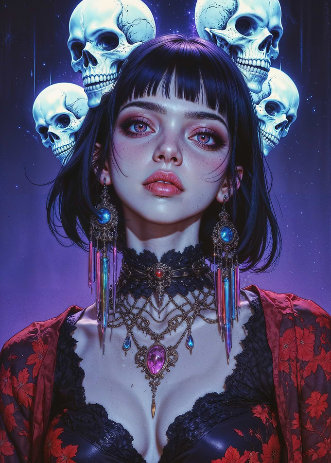 Enigmatic Sorceress of the Celestial Veil: A Dark Fantasy Vision
