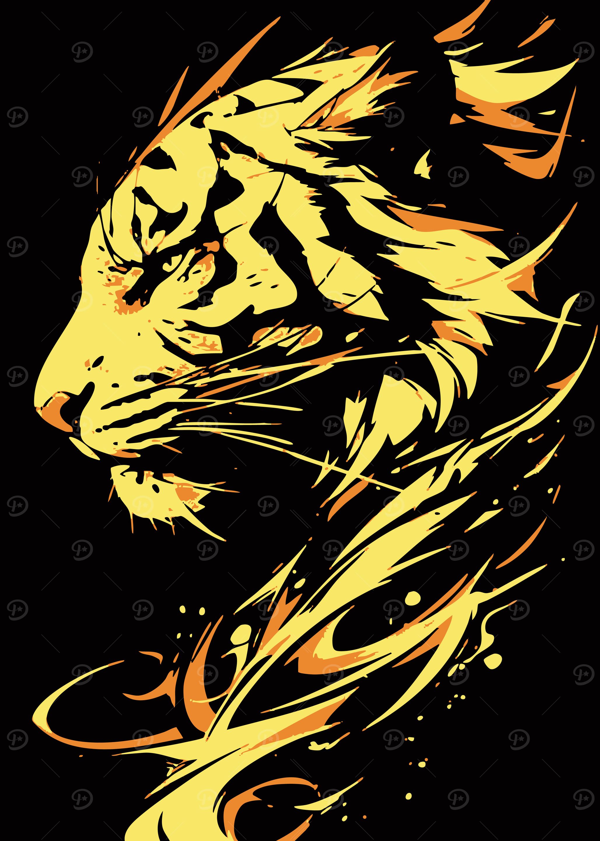 Stylized Tiger Head on Black Background