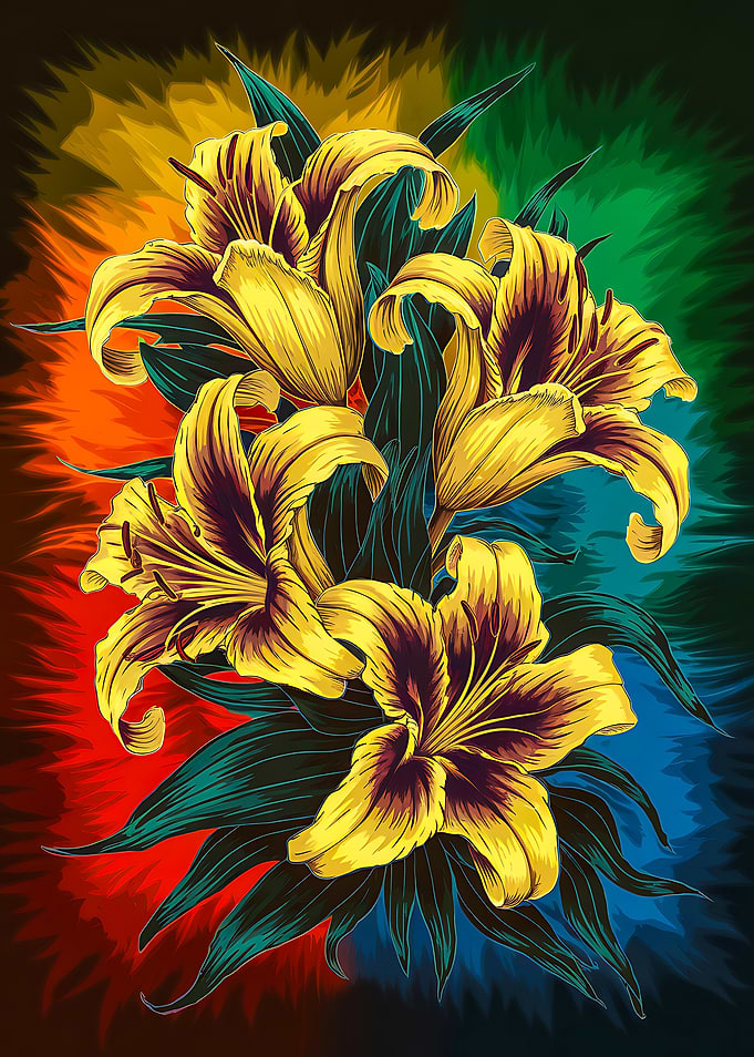 Yellow Lilies with Rainbow Background