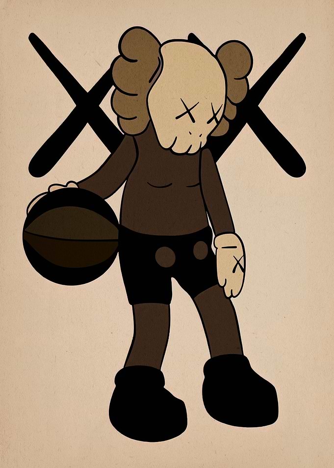 KAWS character playing basketball art