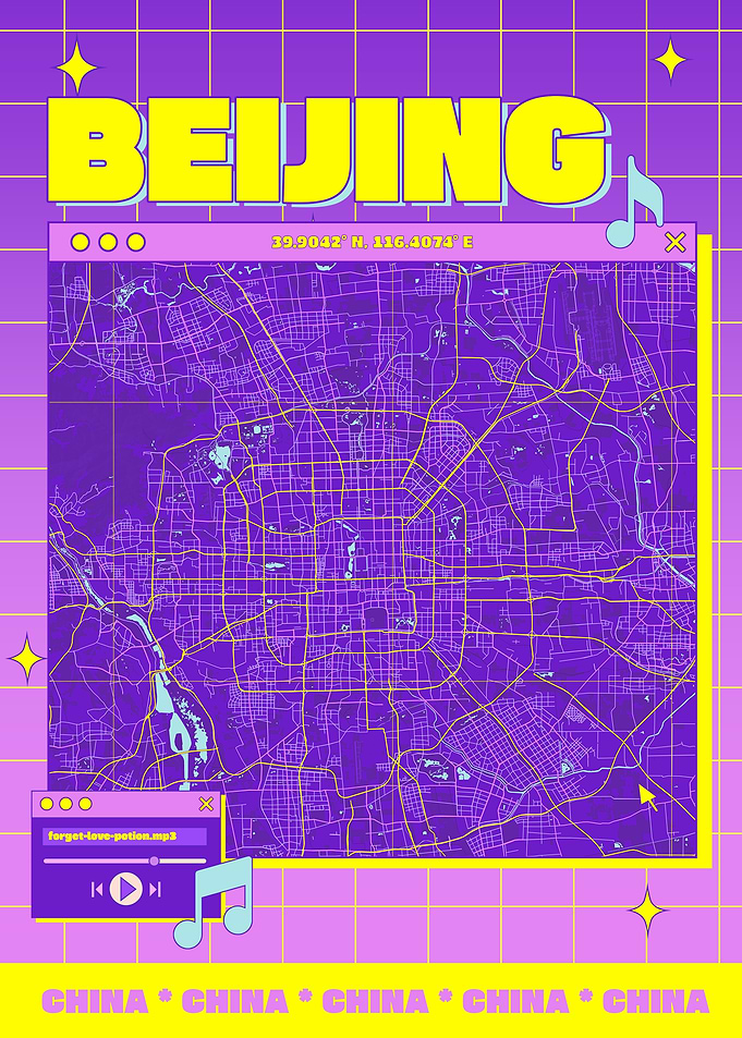 Beijing Map Art Retro Aesthetic