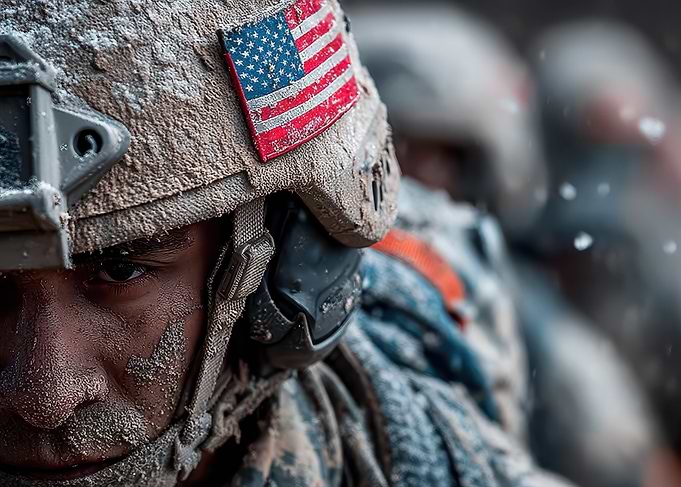 American Soldier Close-Up with US Flag