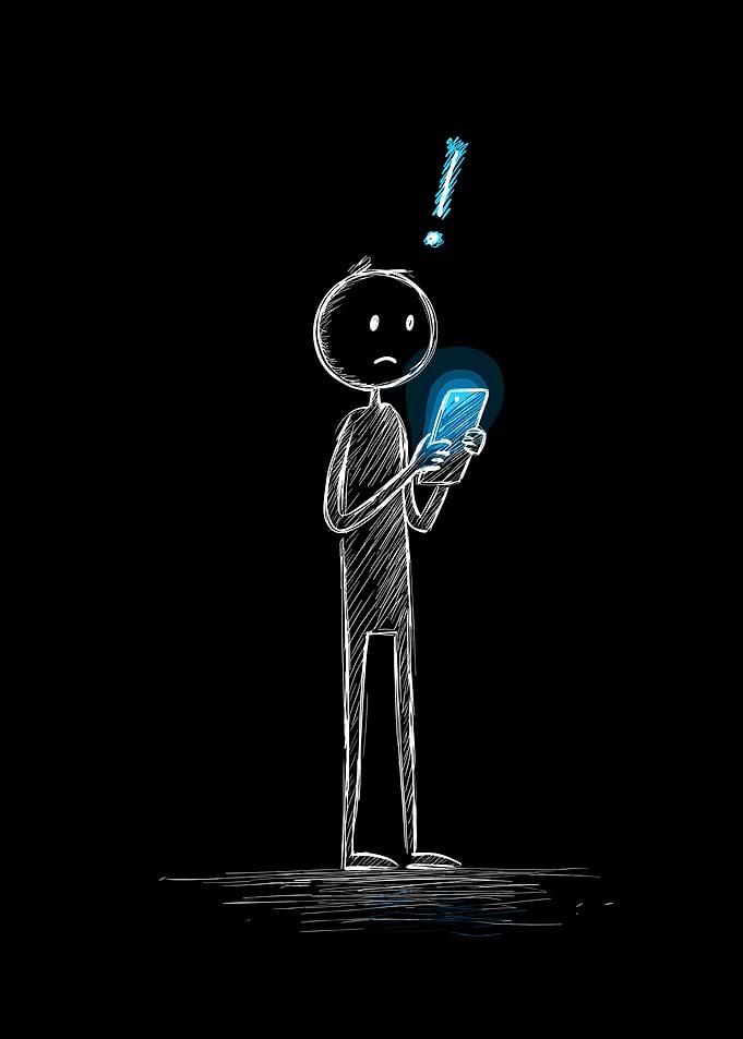 Stick Figure with Phone and Exclamation