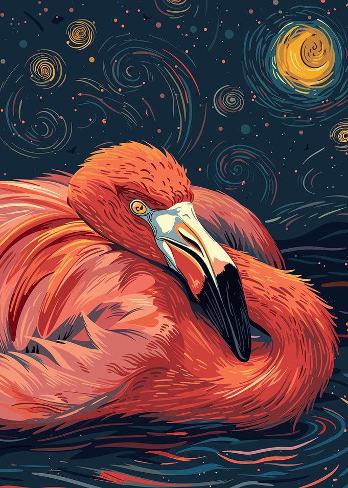 Flamingo in Starry Night Art
