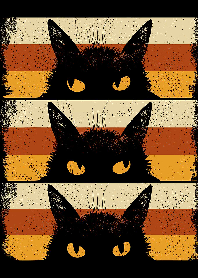 Three Black Cats Peeking