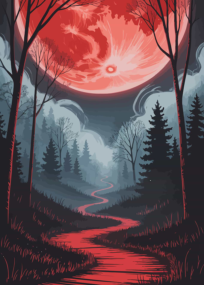 Red Moonlit Forest Path