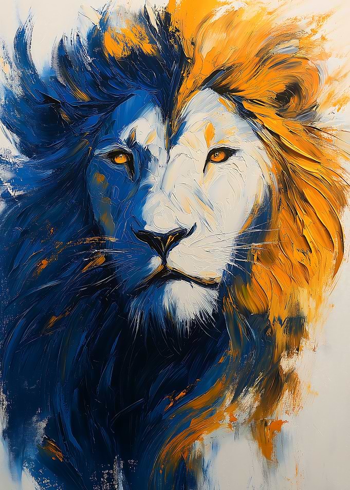 Lion Portrait: Blue and Gold Palette