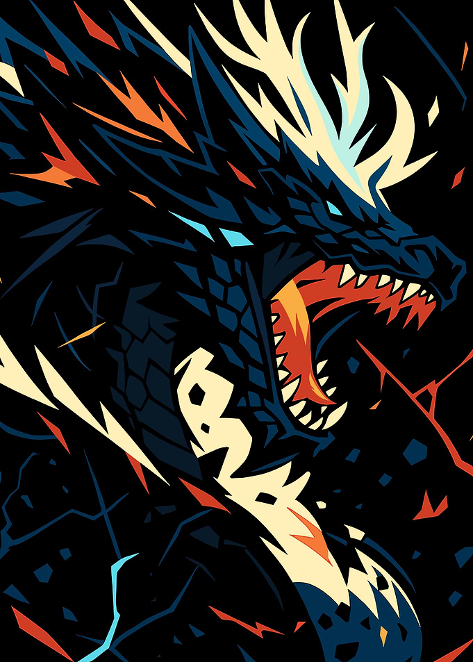 Stylized Dragon Head with Open Mouth