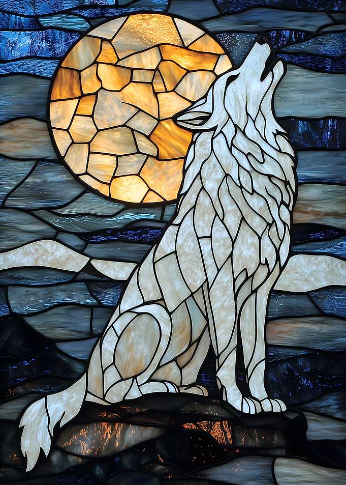 Stained Glass Wolf Howling