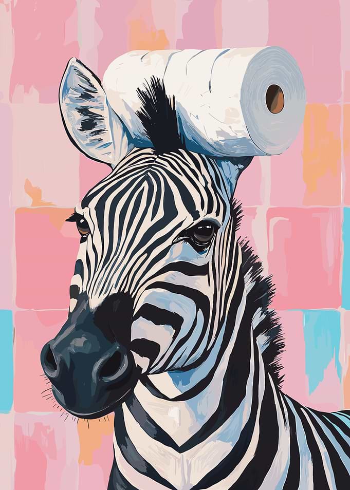 Zebra with Toilet Paper Hat