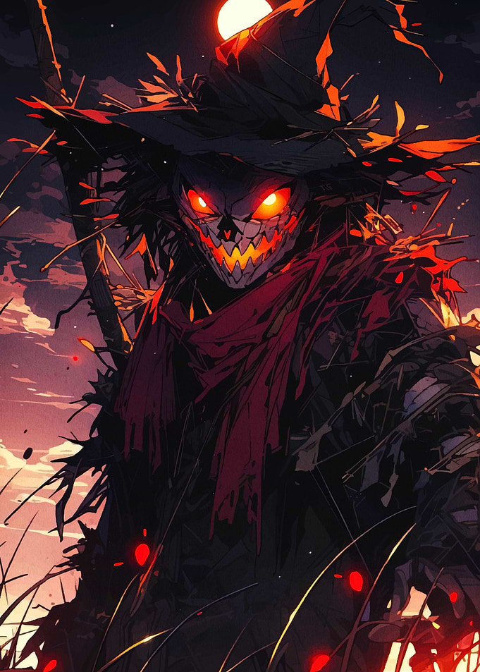 Creepy Scarecrow with Glowing Eyes