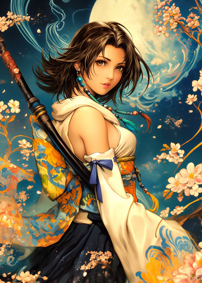 Anime Girl with Staff and Moon