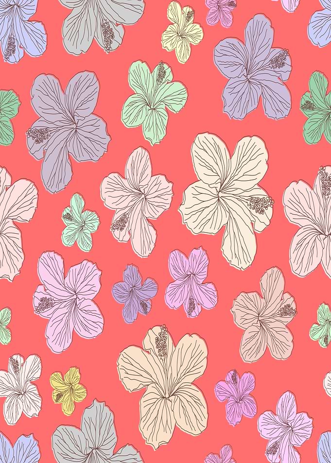 Floral Pattern with Pastel Hibiscus Flowers