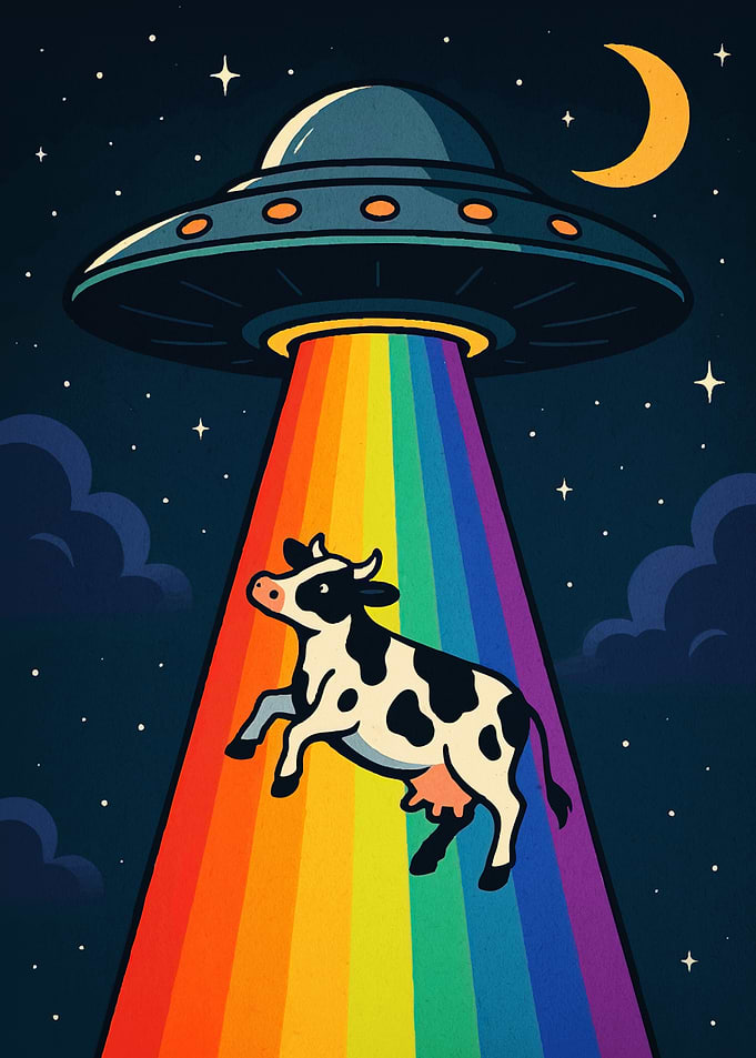 Cow Abduction UFO Rainbow Beam