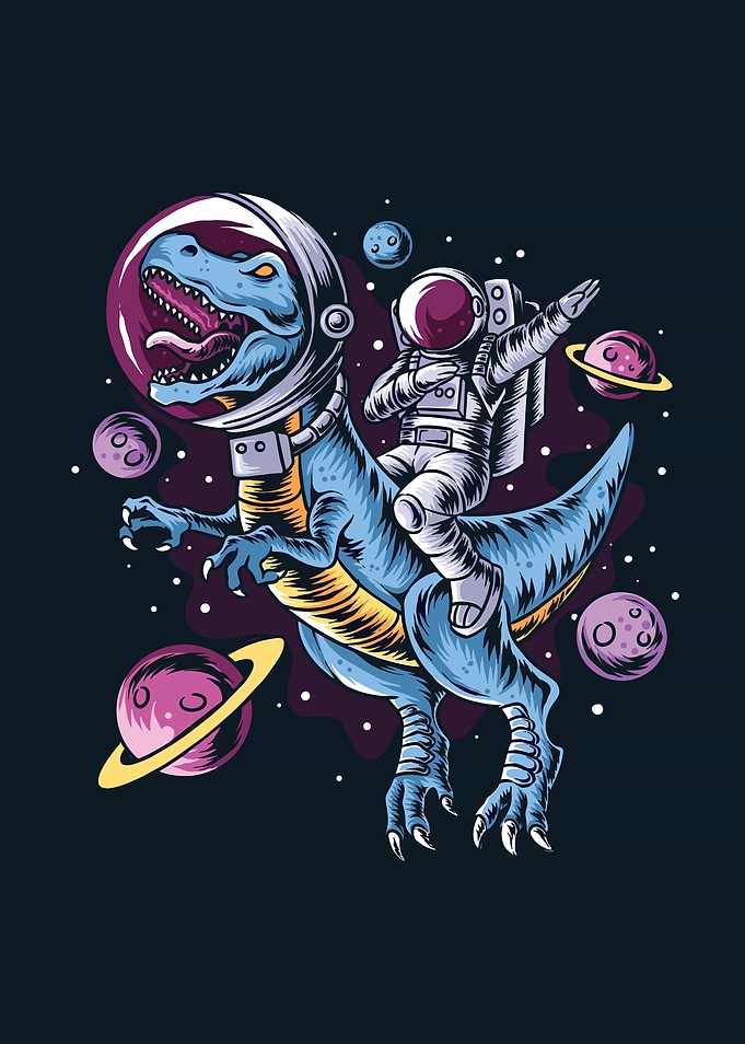 Astronaut Dabbing on Dinosaur in Space