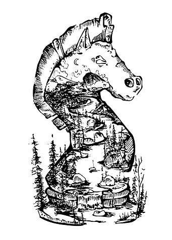Chess Knight with Landscape Illustration