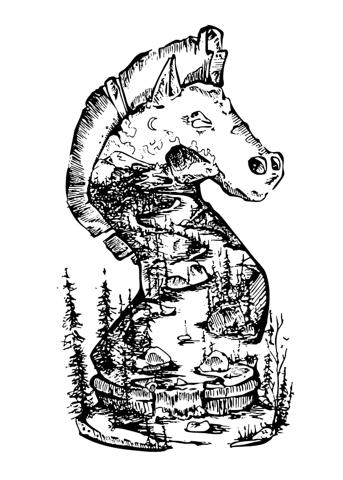 Chess Knight with Landscape Illustration