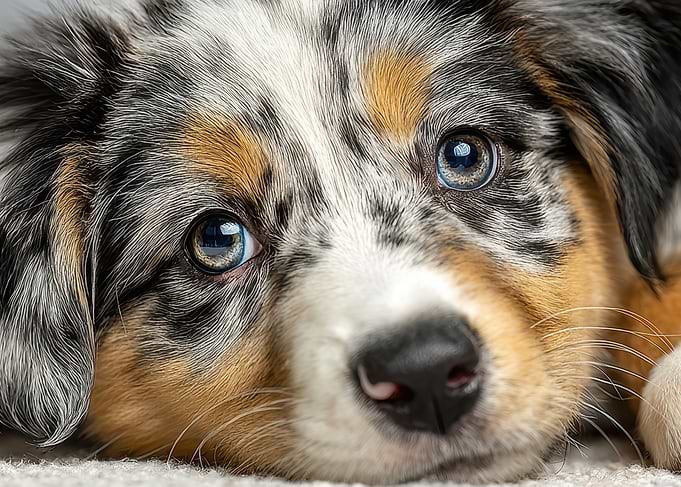 Close-up of an Australian Shepherd puppy