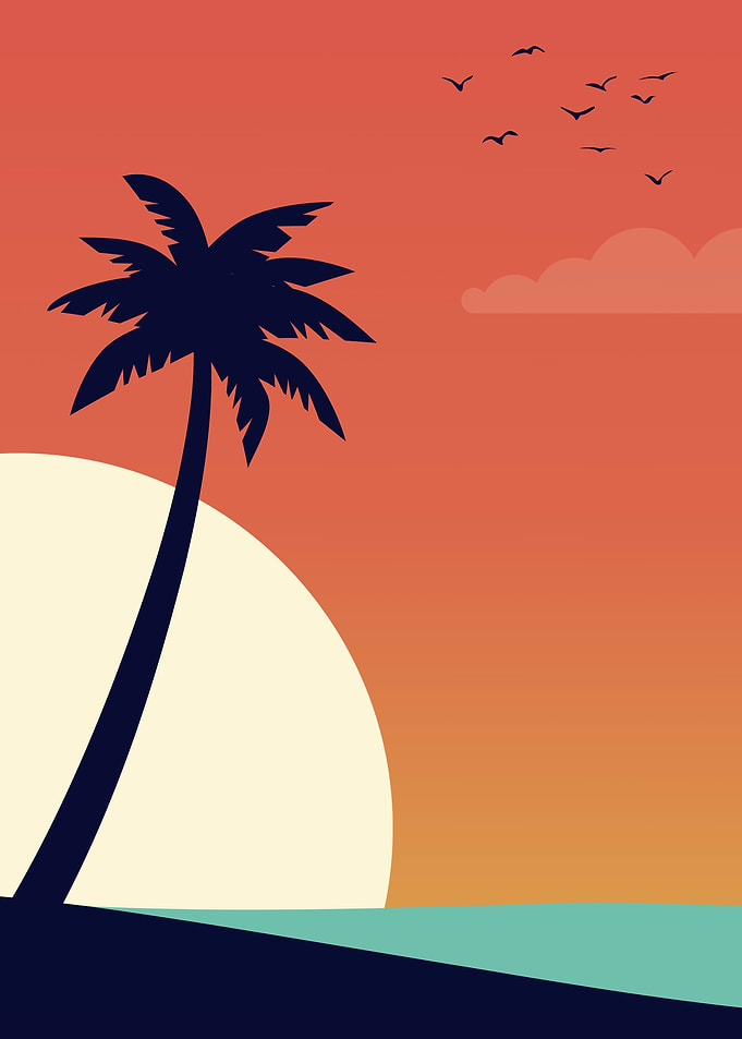 Tropical Sunset with Palm Tree Silhouette