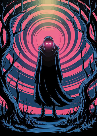 Hooded Figure in Eerie Forest
