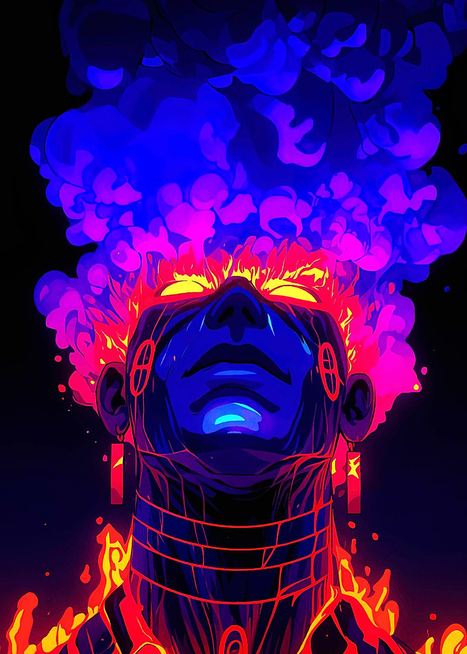 Neon Figure with Fiery Aura