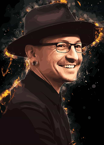 Chester Bennington Portrait with Fire Effect