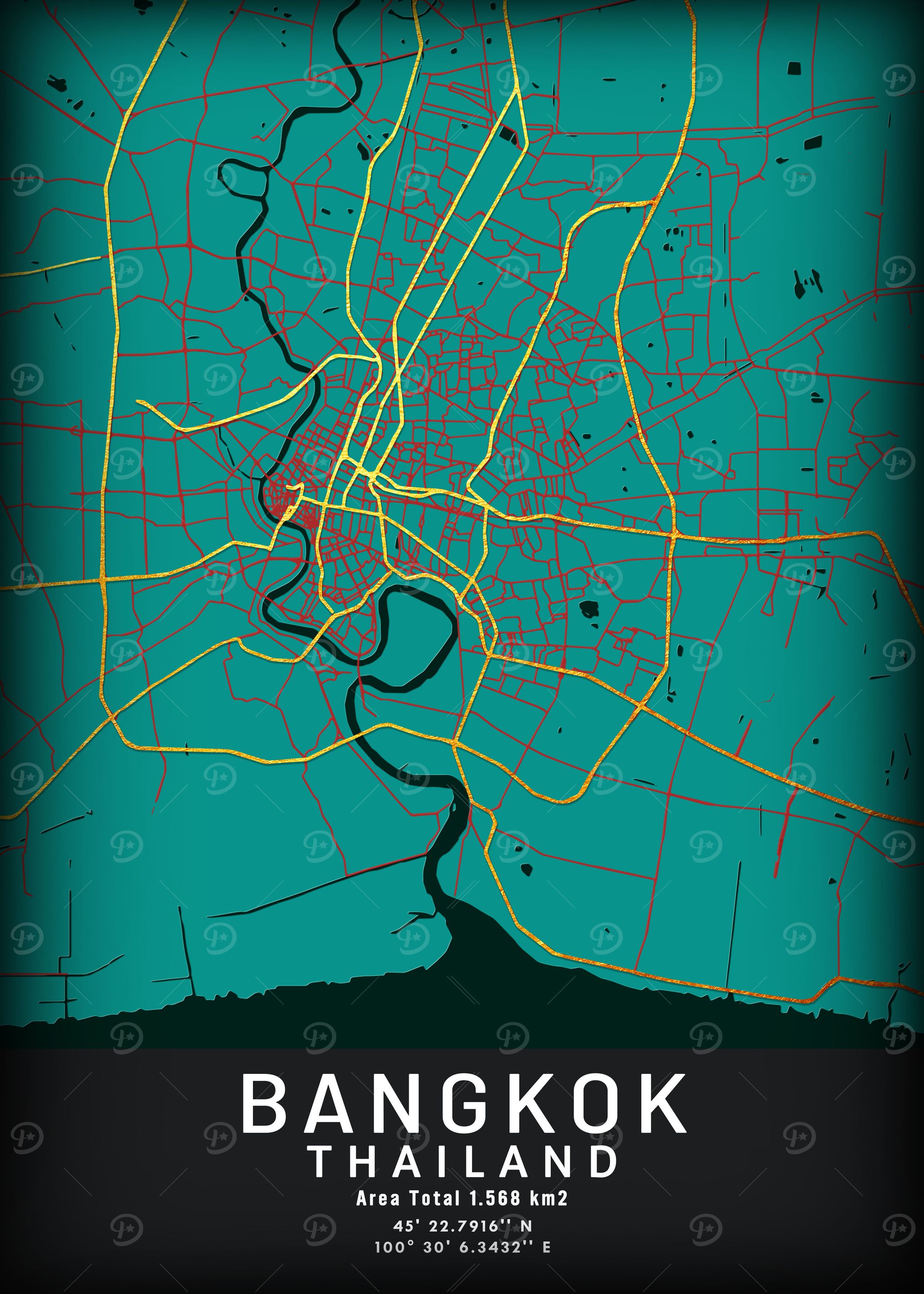 Bangkok Thailand City Map Art