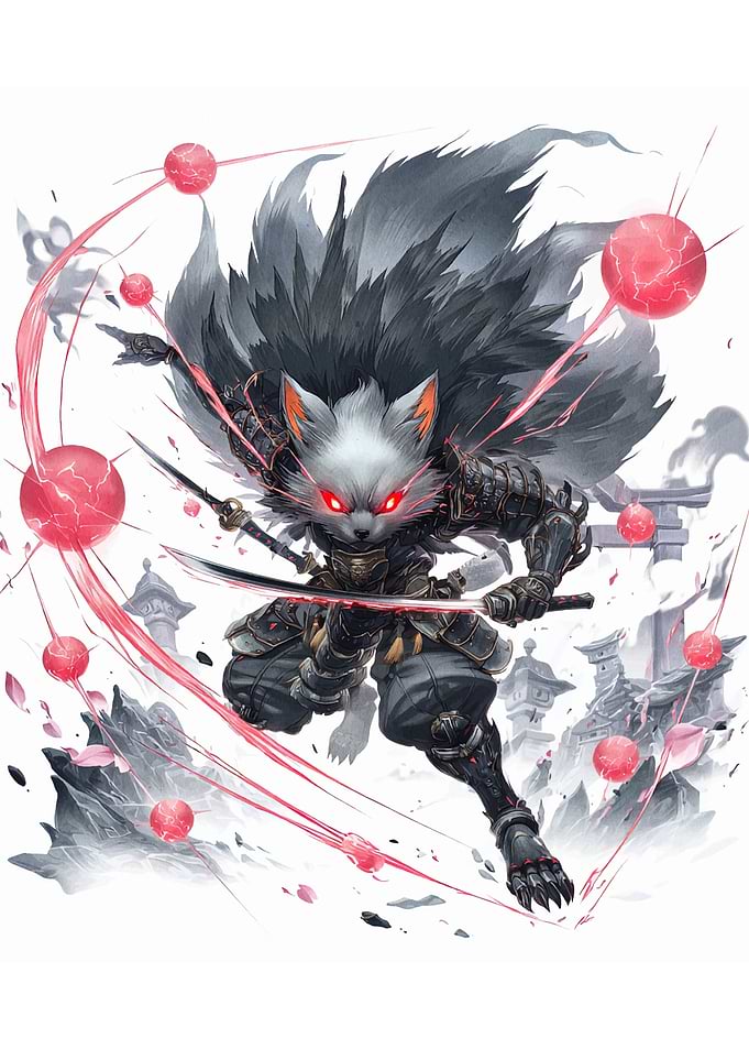 Fox Samurai Warrior with Red Orbs