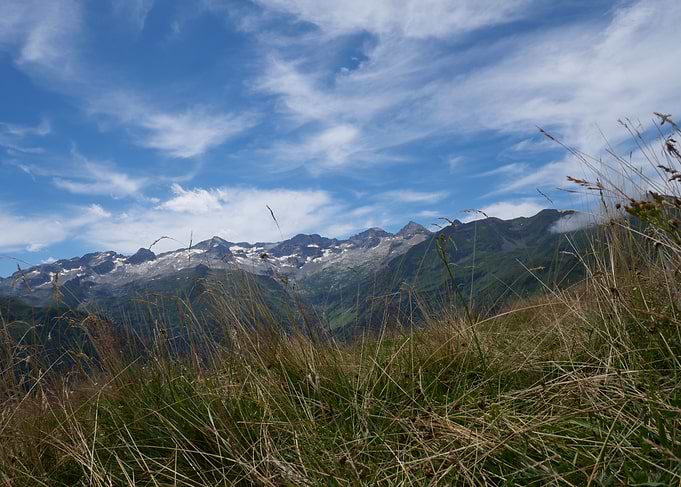 Mountain Landscape with Grass and Sky