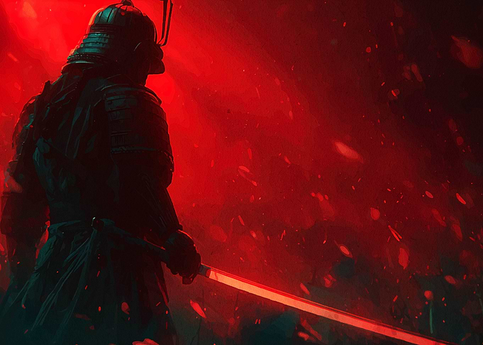 Samurai Warrior in Red Light