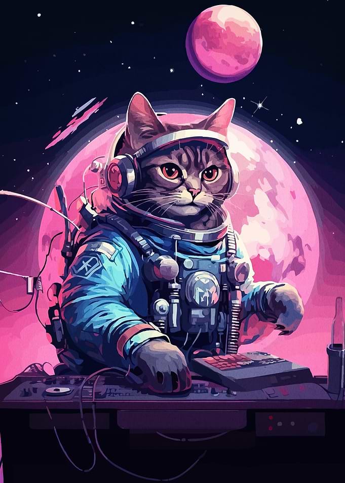 Astronaut Cat DJ Space
