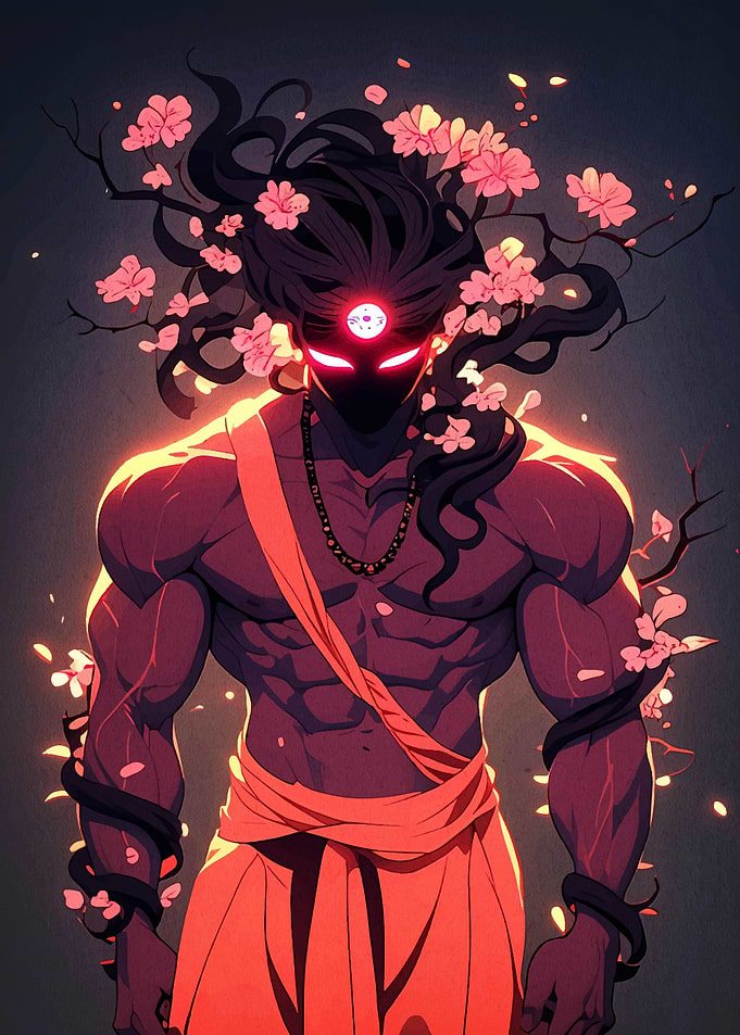 Muscular Deity with Cherry Blossoms