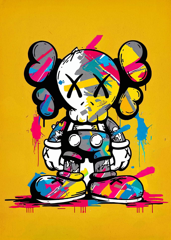 Colorful KAWS-inspired Character on Yellow Background