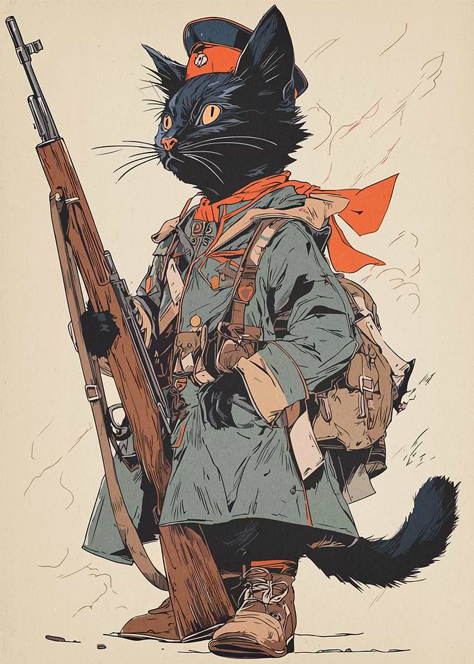 Military Cat with Rifle