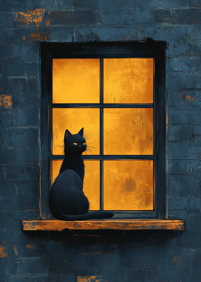Black Cat on Window Sill