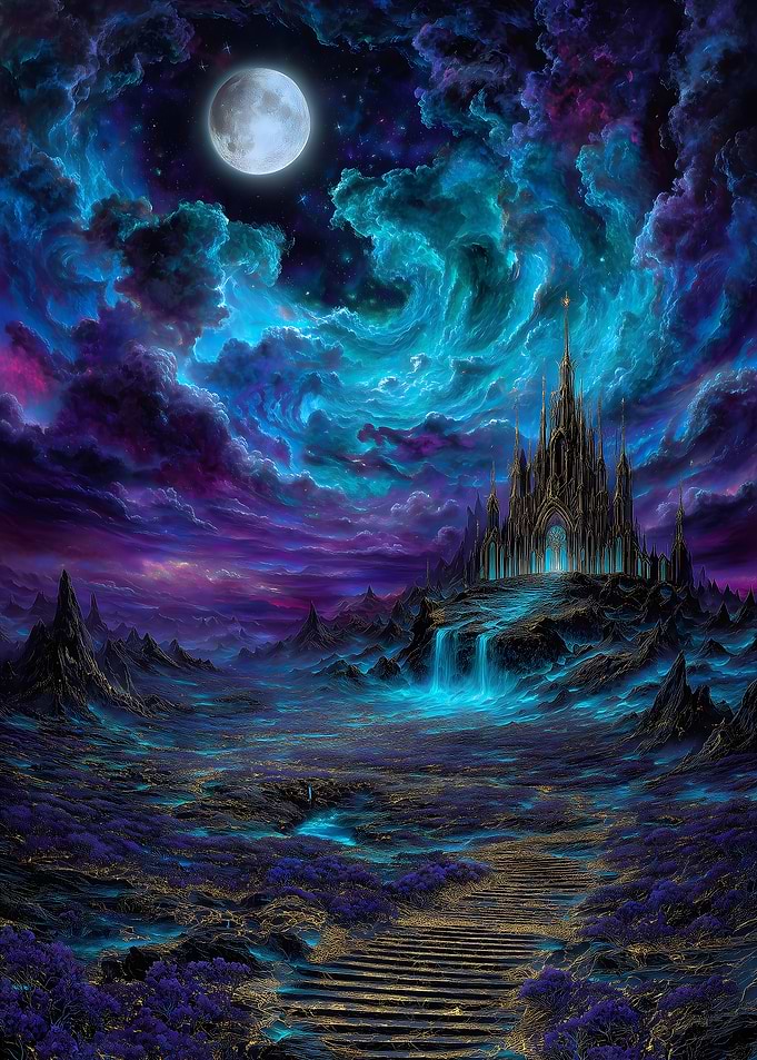Fantasy Castle Under Moonlight