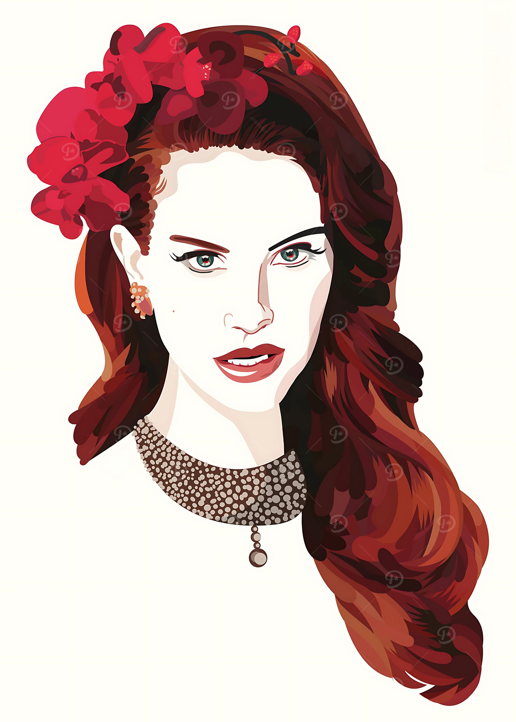 Lana del rey Portrait with Red Flowers